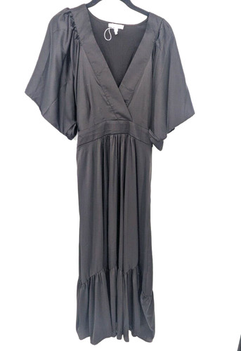 Baltic Born Dress Womens Large Black Midi Silky Satin Flowy Dark Cottagecore