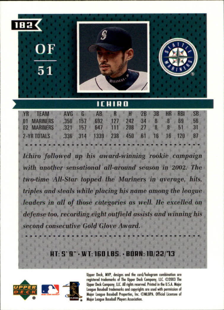 2003 Upper Deck MVP #182 Ichiro Suzuki - NM-MT | eBay