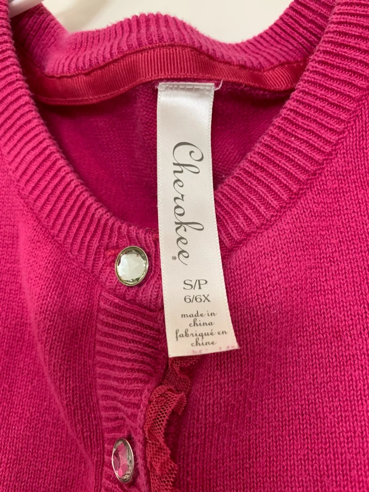 Cárdigan Suéter Cherokee Niña Talla S/P (6/6X) Rosa Abotonado Botones Brillantes Foto 4 de 4