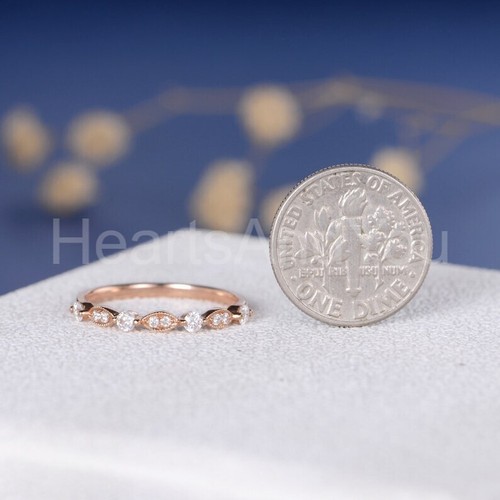 1.2ct Round Cut Moissanite Stacking Half Eternity Wed Band 14k Rose Gold Plated - Picture 8 of 9