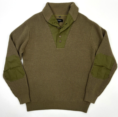 National Geographic NWOT Green 100% Wool Sweater Elbow Patches Shawl Collar XL