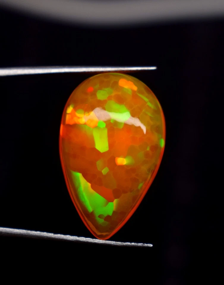 Honeycomb Opal 9.60 ct amazing color play, Orange Pear natural honeycomb opal, - Image 3 of 4