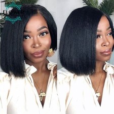 Short Yaki Bob Human Hair Wig 13x6 Fake Scalp Lace Front Wigs PrePlucked