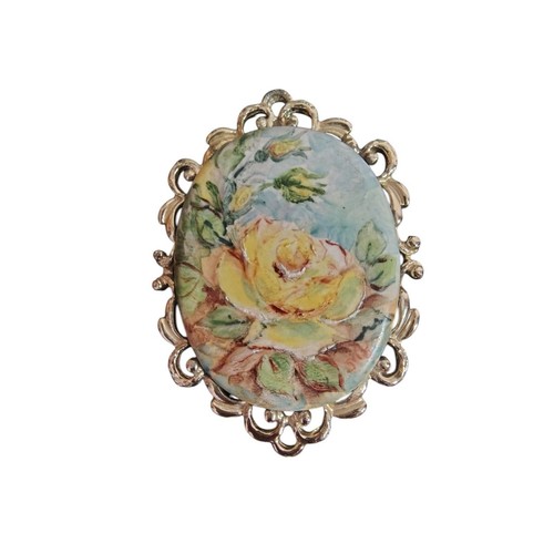 Hand painted porcelain hand painted floral brooch