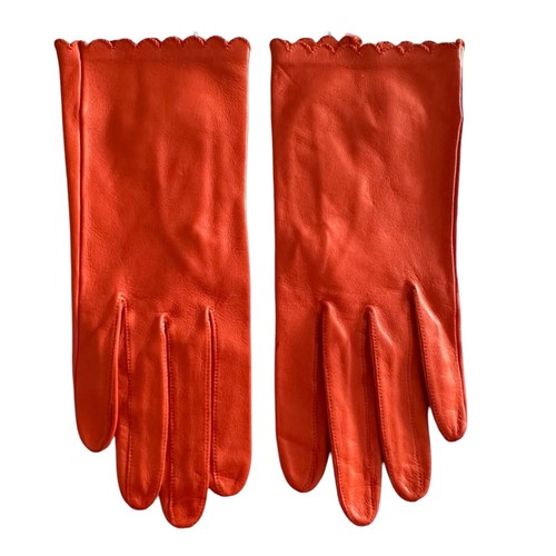 MISS ARIS Lederhandschuhe Größe 7 ungefüttert gewellter Rand Burnt Orange - Bild 2 von 4