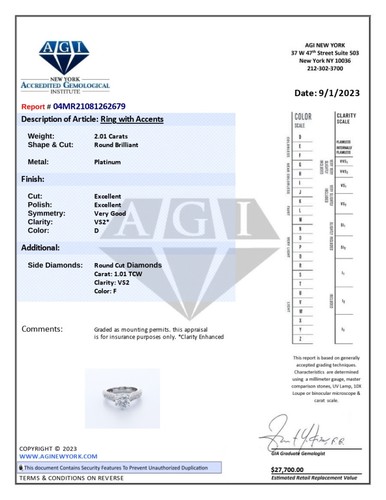 ANILLO DE COMPROMISO MILGRAIN PUNTA PLATINO CORTE REDONDO D/VS2 DIAMANTE NATURAL 3,0 QUILATES - Imagen 5 de 7
