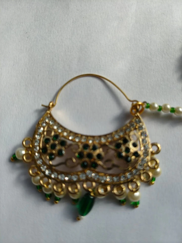 Обручальное кольцо на нос с цепочкой из бисера индийское кольцо для пирсинга Nath ювелирные изделия золотистого цвета - Изображение 2 из 4