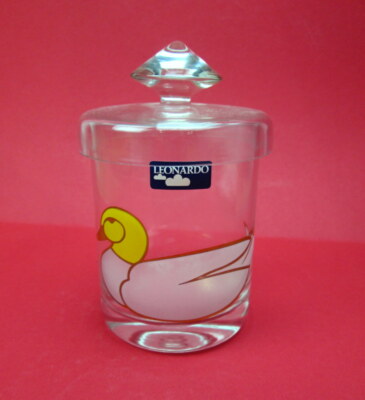 LEONARDO Glas Enten Dekor gelb weiss gold Deckeldose ca. 11 x 8,4 cm 