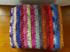 Vintage Multicolor Crochet Blanket Throw Lap Quilt 54 x 67 Afghan Granny Stripes