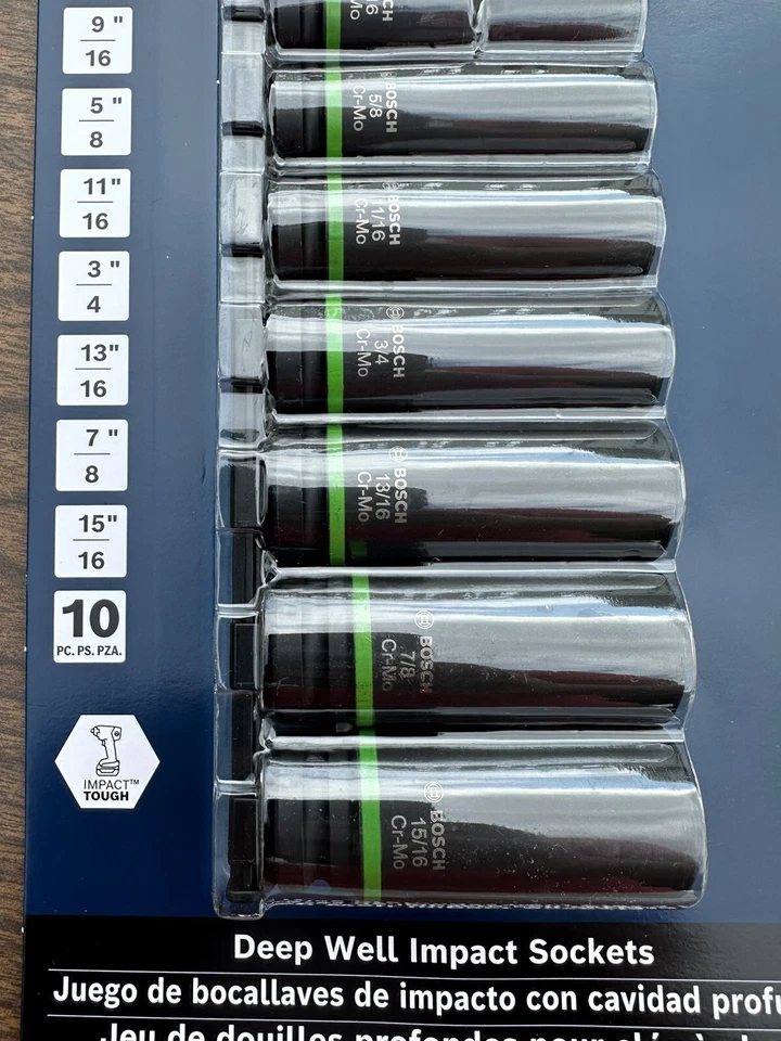 Bosch ITDSO12V10 10 pc. Impact Tough Deep Well 1/2" Socket Set with 1/4" Hex NEW - Image 3 of 4