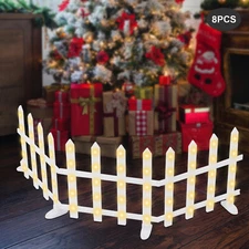 8 PCS Fence Garden Lights Panels Christmas Decor Edging Lawn Picket Fence Lights