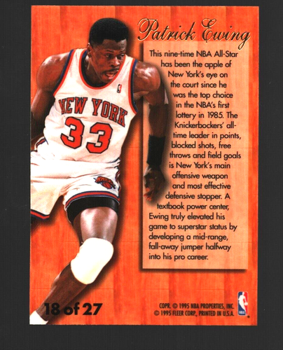 1995-96 Fleer Flair Hardwood Leaders Patrick Ewing #18 New York Knicks - Picture 2 of 2