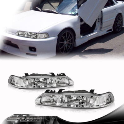 For 90-93 Acura Integra 1-Piece Chrome Housing Headlights + Corner