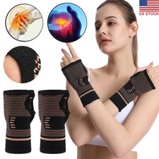 Copper Wrist Support Brace Sprain Carpal Tunnel Arthritis Compression Sleeve