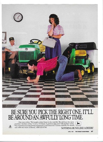 1988 John Deere Tractors Riding Lawn Mowers Vintage Print Advertisement