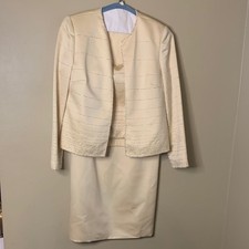 Elegant Cream Women's Blazer, Top, and Skirt Suit