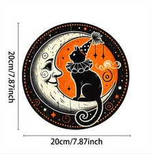 Tin Metal Sign Round Wall Art Decor Set Halloween Black Cat 8x8