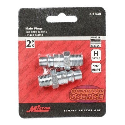 Milton H Style Plugs 1/4'' Male NPT Steel  Quick Release Plugs S-1839 2 Pack