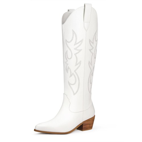 Cowboy Boots for Women Knee High Wide Calf Cowgirl Boots Embroidered Chunky H...