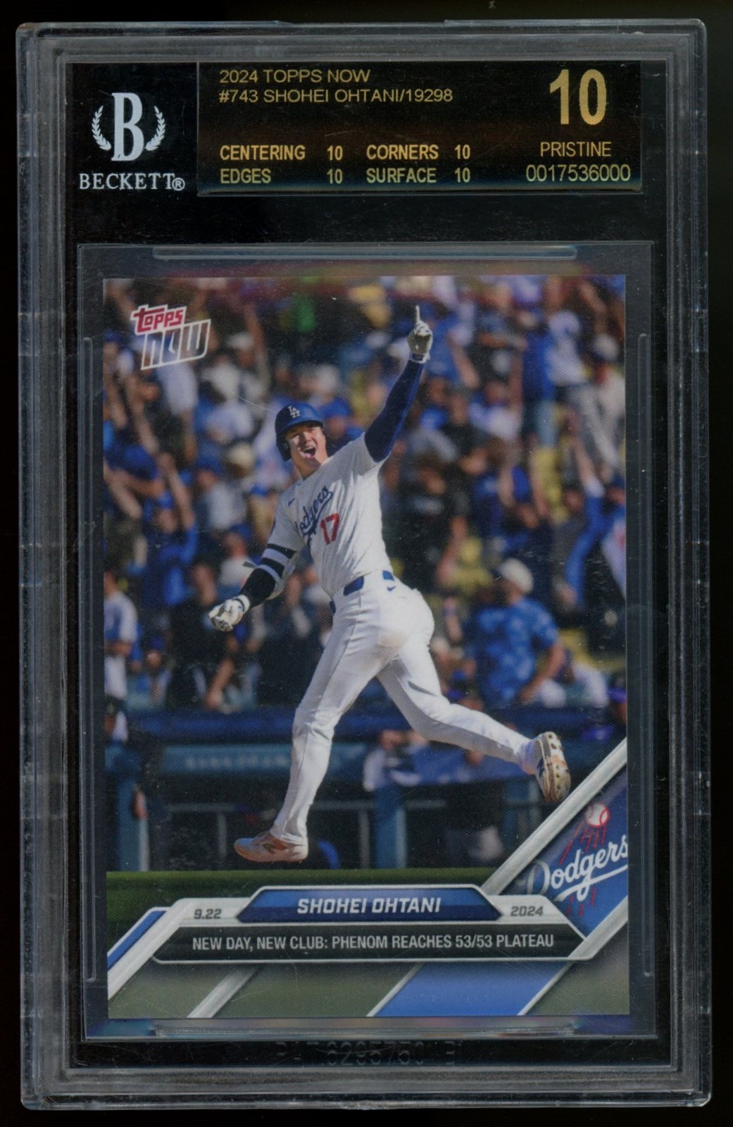 Shohei Ohtani #/19298 2024 Topps Now #743 BGS 10 Black Label Dodgers