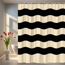 Black and Beige Wavy Shower Curtain - Modern Fabric Design