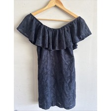 Free People Lace Mini Dress Womens Sm Navy Blue Dark Boho Ruffle Festival Beach
