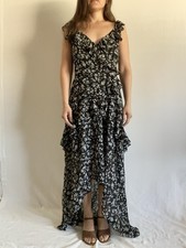 ASTR The Label Black/White Floral Cold Shoulder Ruffle Maxi Dress M
