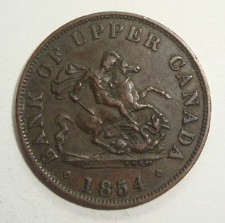 '1854' BANK OF UPPER CANADA DRAGONSLAYER HALF PENNY TOKEN COIN