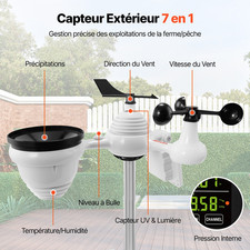 7-in-1 Wi-Fi Weather Station, 7.5 in Color Display, Home Weather Station Indoor