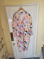 PrettyLittleThing Midi Dress UK 12 | Pastel Abstract Print Wrap Front