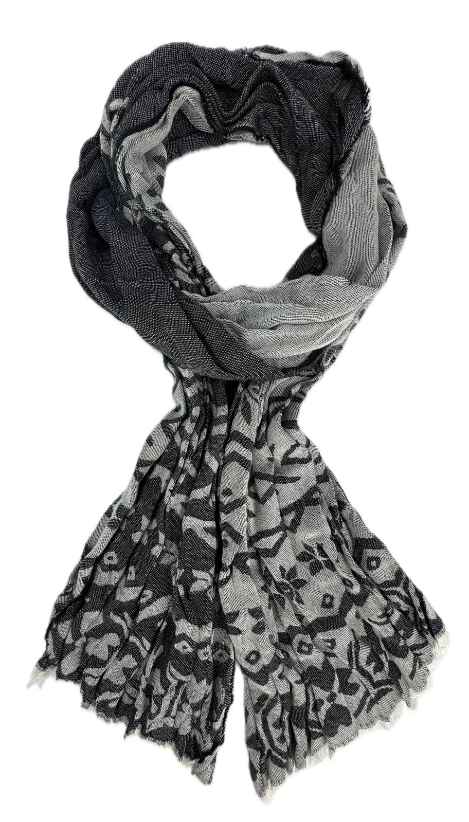 Lightweight cotton scarf crinkle look jacquard pattern black grey unisex