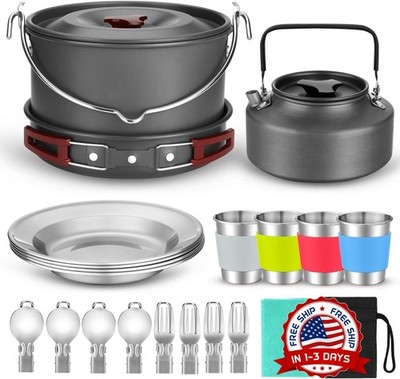 Juego de 22 utensilios de cocina para acampar al aire libre, senderismo, picnic