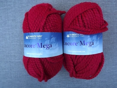 2 Skeins Plymouth Encore Mega Color 9601, bright red, 64 yards each - Image 1 of 3