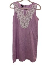 Talbots Linen Blend Embroidered Dress Size 2 Lavender Pink Sleeveless
