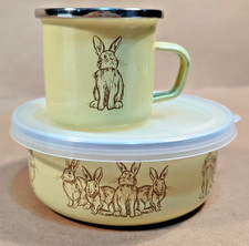 The Golden Rabbit Enamelware 3pc Set Yellow Bunnies Courtney Williams Artwork 