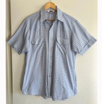 Vintage Miller Western Wear Short Sleeve Shirt Mens 16 1/2 Pearl Snap Plaid