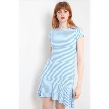 Lauren Ralph Lauren Women's Dress Size L Striped Blue Stretch Short Sleeve Midi