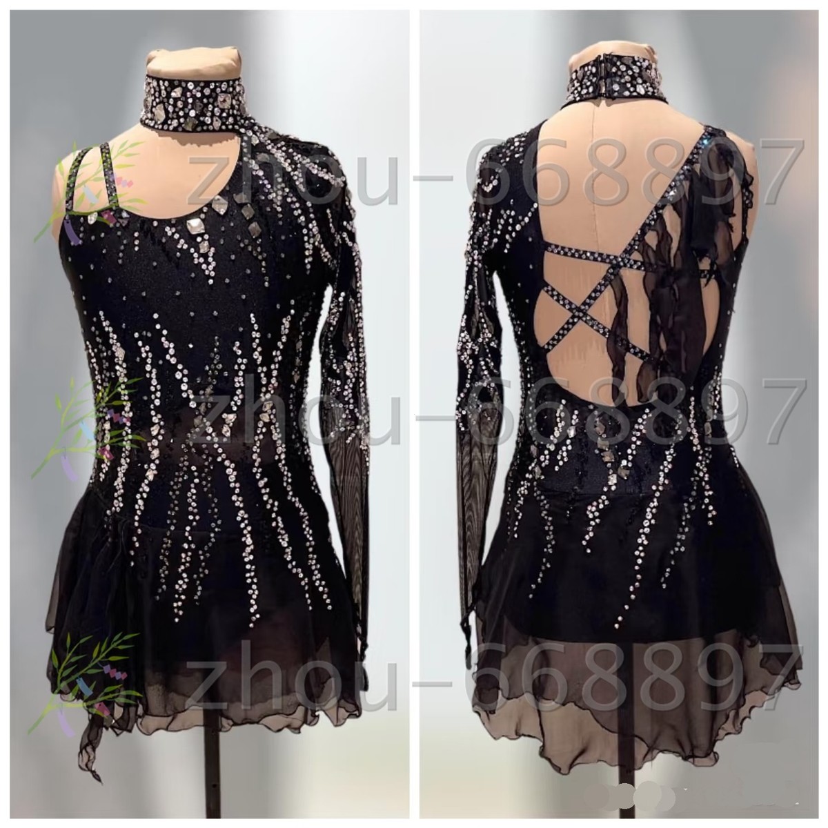 black lace figure skating dress Alina Zagitova black lace figure skating dress