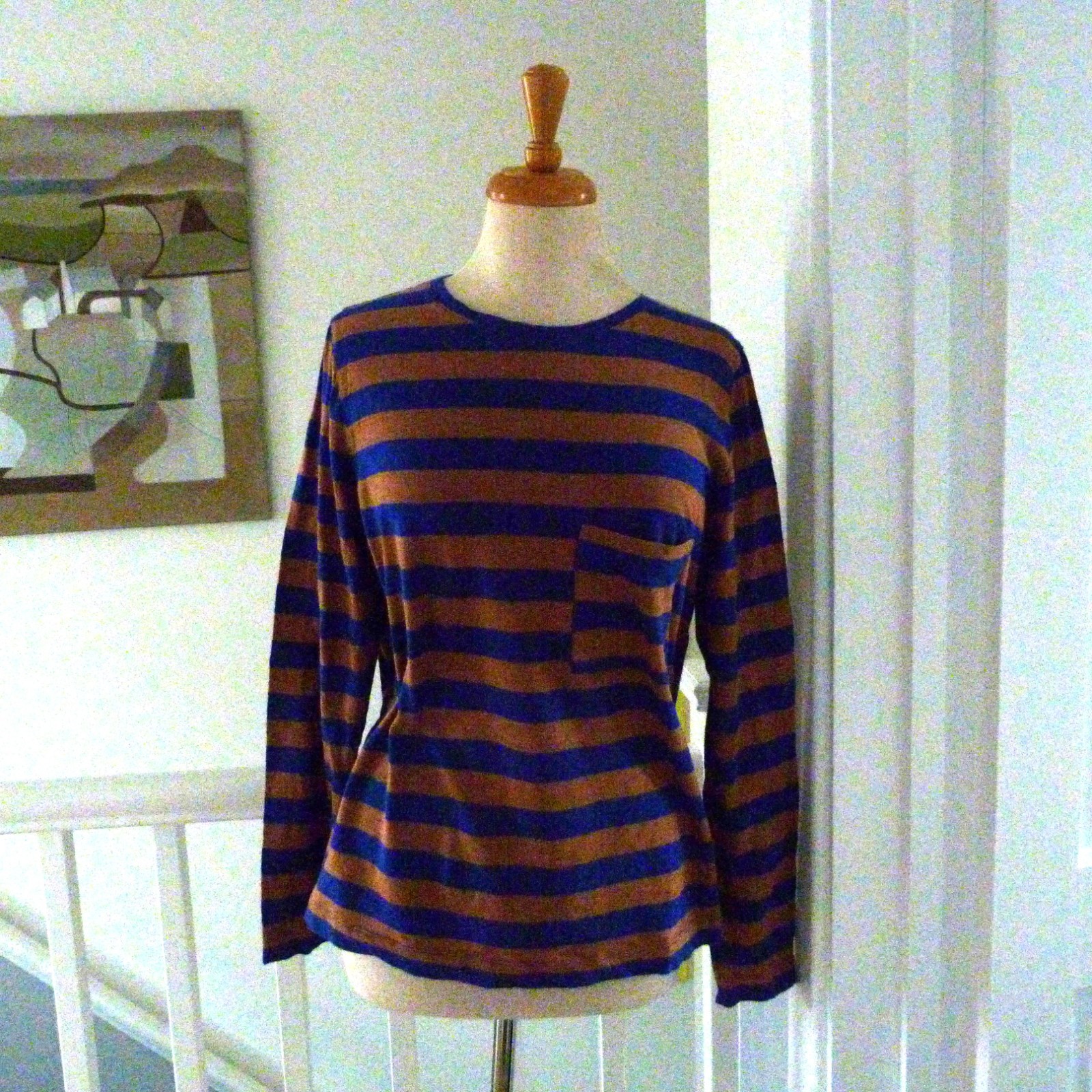 MARKS & SPENCER LONG SLEEVED STRIPED T SHIRT, SIZE 14