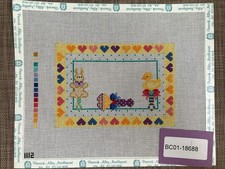 Handpainted Needlepoint Canvas Bunny Duck Nametag Must Read Description