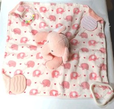 Elephant Lovey Modern Baby Snuggle Security Blanket Blankie Teether Rings Pink