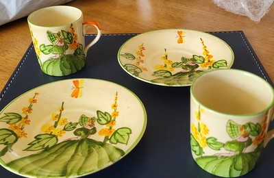 Vintage Myott Sweet Seventeen Tasse & Untertasse Set Art Deco handbemalt um 1930