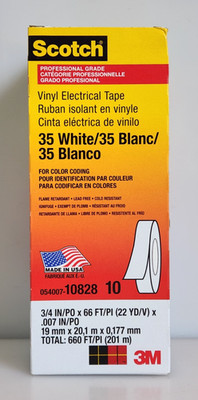 3M Scotch Vinyl Electrical Tape 35 White 3/4 in x 66 ft x .007 in 10 Rolls 10828