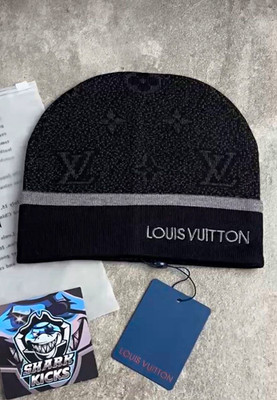 Louis Vuitton Monogram Knit Beanie Hat Black/Gray Logo Accent Unisex One Size