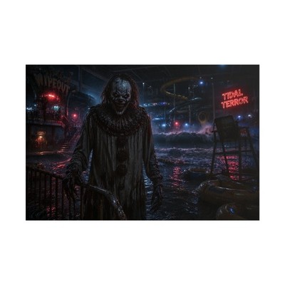 Killer Clown Poster, Haunted Waterpark Horror Wall Art Print