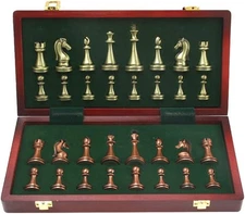 Large Metal Deluxe Chess Retro Copper Plated Alloy Chess Adult Set Board Game 