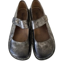 Alegria Paloma Womens Mary Jane Shoes Distressed Metallic Leather Buckle SZ 38