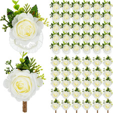 60 Pcs Ivory Rose Corsage  Boutonniere Set for Weddings  Parties