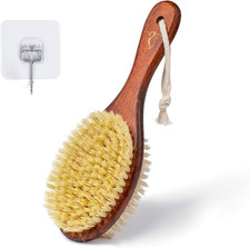 Short-Handle Dual-Sided Bath Massage Brush, Soft Boar Firm Sisal Bristles