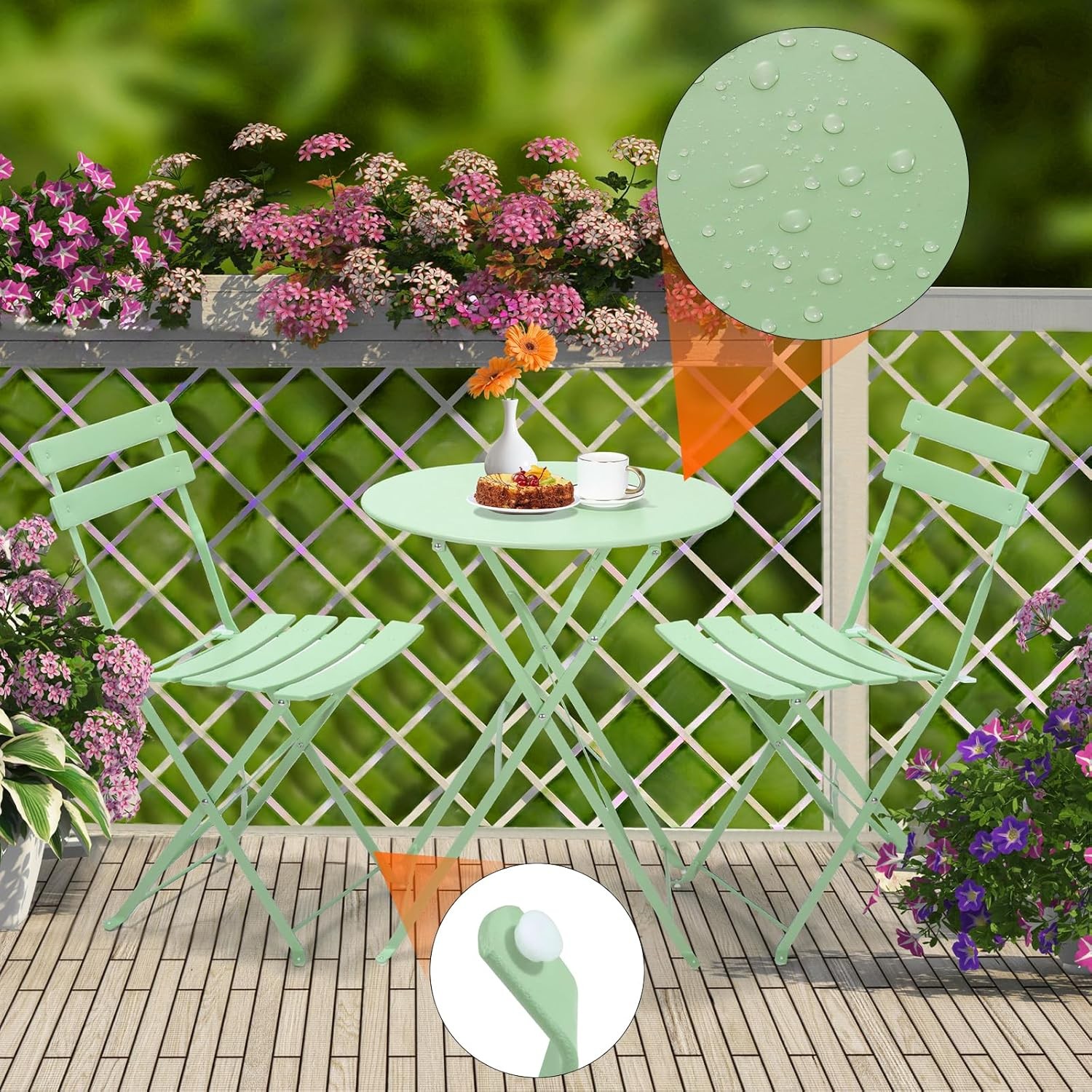 Bistrotisch Set 3-teilig Klapptisch Rund Stühlen Klappbar Gartenmöbel Outdoor